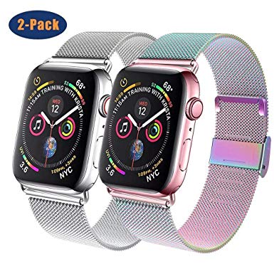 GBPOOT Compatible for Apple Watch Band 38mm 40mm 42mm 44mm, Wristband Loop Replacement Band for Iwatch Series 5,Series 4,Series 3,Series 2,Series 1,Colorful and Silver,42mm/44mm