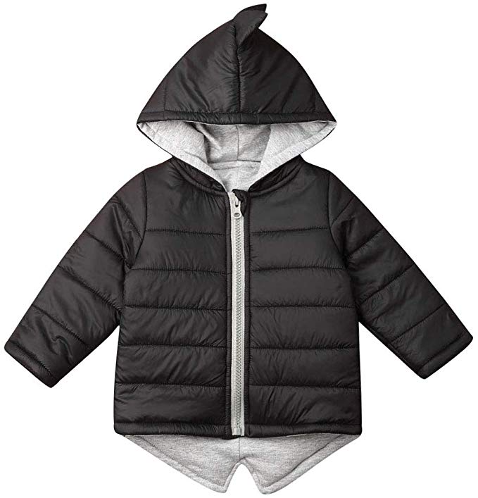 Kids Baby Boys Girls Dinosaur Hoodie Jacket Zipper Up Cotton Padded Hooded Coat Outwear