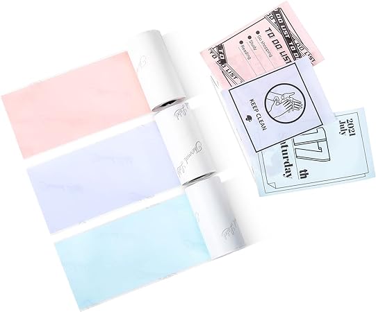 Phomemo Light Pink/Blue/Purple Adhesive Thermal Sticker Paper 50mm, Compatible With Phomemo T02/M02/M02S/M02 PRO/M04S/M04AS Mini Thermal Printer, Black Text, 3 Rolls