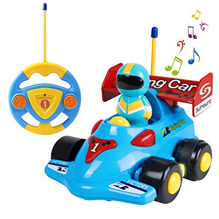 SGILE Cartoon Remote Control Car Racer Toys for Toddlers, Birthday Gift Present for 3 Year Olds Boys Girls Kids, Blue