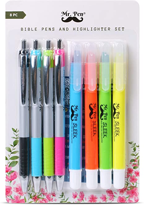 Mr. Pen- Bible Highlighters and Pens No Bleed, 8 Pack, Bible Journaling Kit, Bible Pens No Bleed Through, Gel Highlighters, Bible Markers No Bleed Through, Bible Study Kit, Christian Gifts