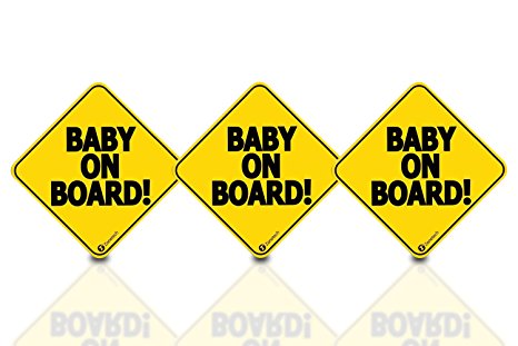 Zone Tech "Baby On Board" Vehicle Bumper Magnet - 3-Pack Premium Quality Convenient Reflective "Baby On Board" Vehicle Safety Funny Sign Bumper Magnet