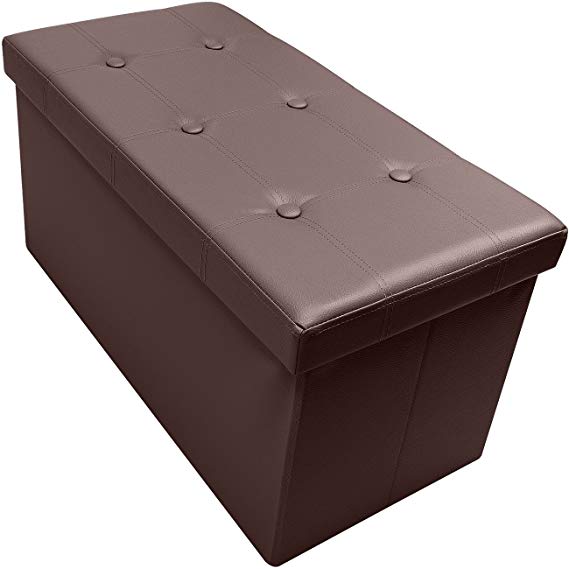 Sorbus Storage Bench Chest – Collapsible/Folding Bench Ottoman with Cover – Perfect Hope Chest, Pouffe Ottoman, Coffee Table, Seat, Foot Rest, and More – Contemporary Faux Leather (Chocolate)