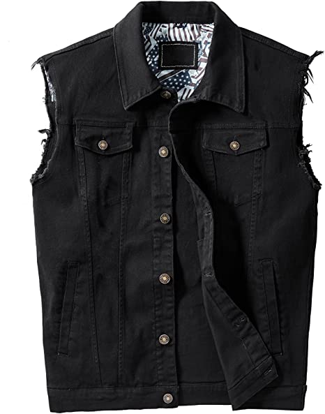 RongYue Denim Vest Jacket for Men Fashion Stretchy Trucker Sleeveless Jean Outerwear