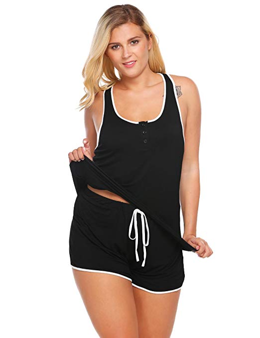 IN'VOLAND Plus Size Womens Sleepwear Lightweight Viscose Pajama Sets Tank Top and Shorts