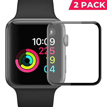 YJ Watch Screen Protector 42mm 2 Pack Compatible Apple iWatch Anti-Scratch Bubble-Free HD-Clear Easy Installation Tempered Glass Film Accessories for Series 1/Series 2/Series 3