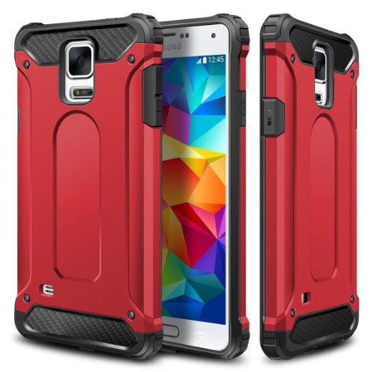 Galaxy S5 Case,Wollony Rugged Hybrid Dual Layer Armor Protective Back Case Shockproof Cover for Samsung Galaxy S5 - Heavy Duty - Slim Hard Shell Protection - Impact Resistant Bumper (Red)