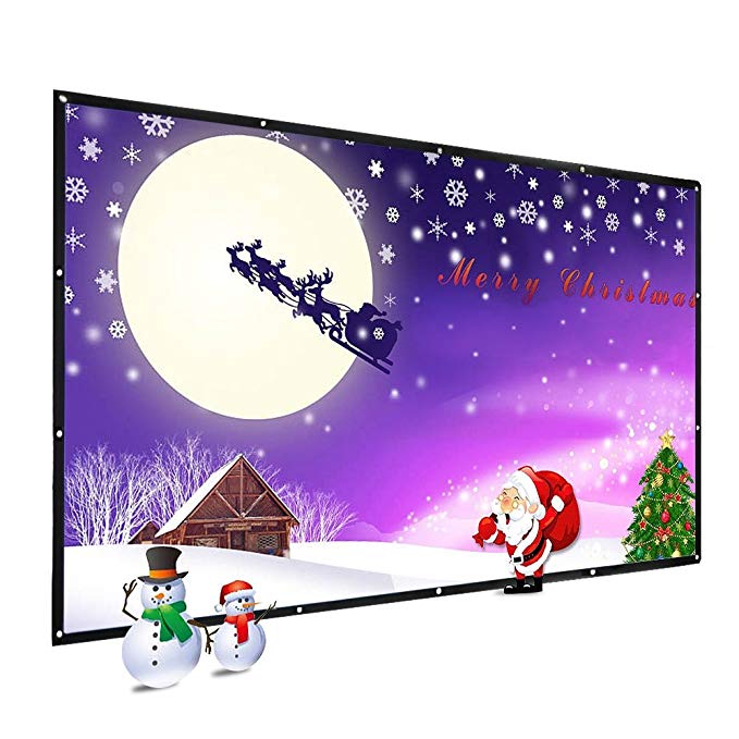 120 Inch Projector Screen, WRLSUN Big Size 16:9 Folding Portable Indoor Outdoor Projector Movie Screen for Home Theater/Presentation. Easy Install on Mount/Wall with Hanging Hole for Front Projection