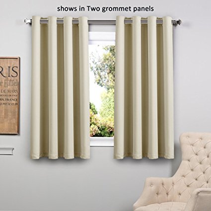 Flamingo P Living Room Curtains, Light Blocking Solid Pattern Drape, Noise Reducing, Grommet Top, One Panel 63 by 52 inch -Beige/Ivory