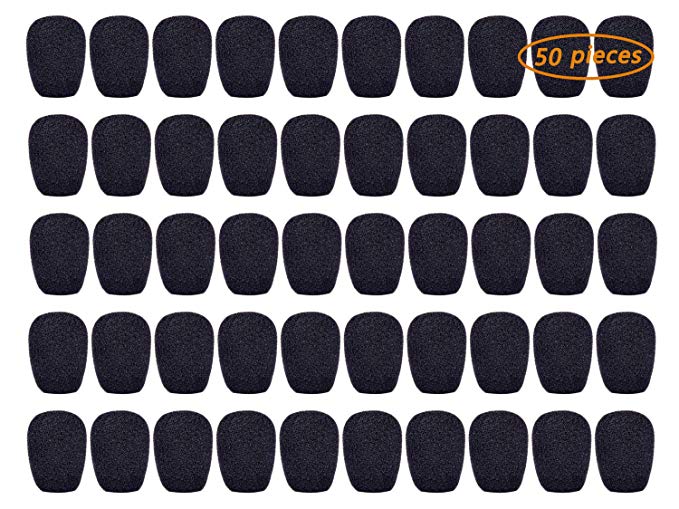 GCOA 50 Pack Headset Microphone Windscreens - Microphone Foam Cover for Lapel, Lavalier, and Microphones, Mini Size,Black