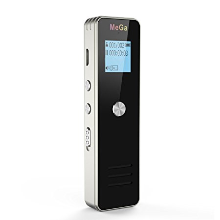 Digital Voice Recorder, MeGa 8GB Digital Audio Sound Recorder Dictaphone, Voice Activated Recorder with MP3 Player, 196 Hours of Recording, Dual microphones, Zinc Alloy for Meeting, Lecture and more