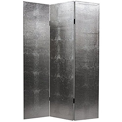 Oriental Furniture 6 ft. Tall Faux Leather Silver Crocodile Room Divider