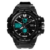 Skmei 0990 3ATM Water Resistant Digital and Analog Sports Watch with Soft Plastic Strap Black  White