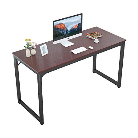 Tycholite 55” Computer Desk Modern Sturdy Office Desk 55 Inch PC Laptop Notebook Study Writing Table for Home Office Workstation, Teak