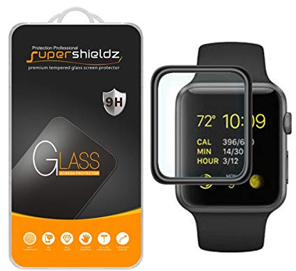 [2-Pack] Supershieldz for Apple Watch 42mm (Series 3/2/1) Tempered Glass Screen Protector, [Full Cover][3D Curved Glass] Anti-Scratch, Bubble Free, Lifetime Replacement Warranty (Black)