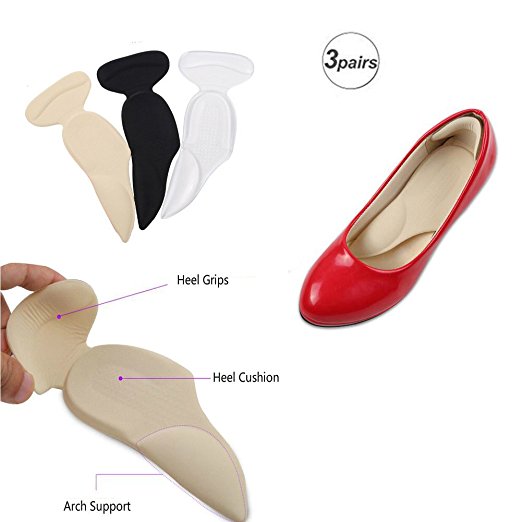 3 Pairs Heel Pads,Back Heel Cushion Insole for Women High Heels Blisters Protection with Gel Inserts and Arch Support