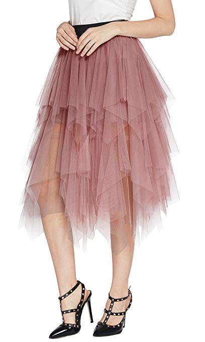 Urban CoCo Women's Sheer Tutu Skirt Tulle Mesh Layered Midi Skirt