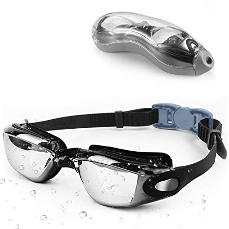Swimming Goggles - Waterproof Swim Goggle with Anti Fog UV Protection Triathlon Swim Goggles and 1 x Protective Case for Women Men Adult Youth Kids