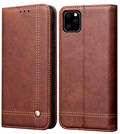 SINIANL iPhone 11 Pro Case, Leather Wallet Case Magnetic Closure with Kikstand & Card Slot Flip Cover for Apple iPhone 11 Pro 5.8 inch 2019 - Brown