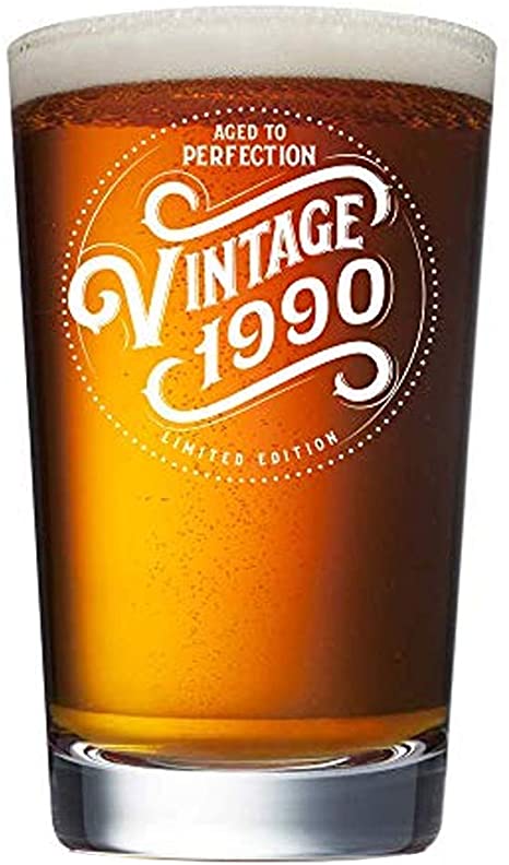 1990 30th Birthday Gifts for Men and Women Beer Glass - 16 oz Funny Vintage 30 Year Old Pint Glasses for Party Decorations - Anniversary Gift Ideas for Dad, Mom, Husband, Wife - Best Craft Beers Mug