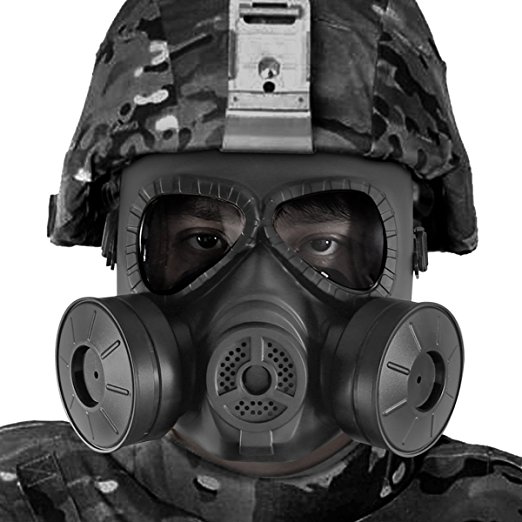 Bienna Airsoft Tactical Paintball Protective Full Face Eye Protection Skull Dummy Toxic Gas Mask With 2 Filter Fans and Adjustable Strap for BB Gun CS Cosplay Costume Halloween Masquerade