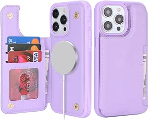 iPhone 15 pro max Phone Case with Card Holder,iPhone 15 Pro max Wallet Case for Women Men with MagSafe PU Leather Protective Wallet for iPhone15Promax (Purple)