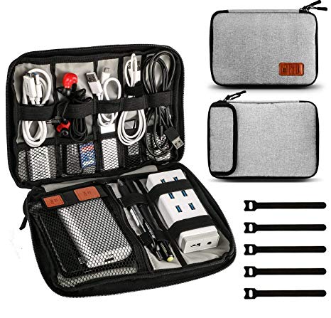 HENMI Universal Travel Cable Organizer Bag Electronic Accessories Carry Case Box with 5pcs Cable Ties,Gray