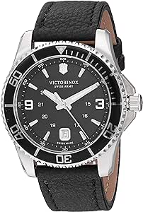 Victorinox Men's Stainless Steel Swiss Quartz Watch with Leather Strap, Black, 21.4 (Model: 241862)