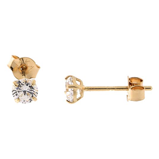 14k Yellow, White or Rose Gold Basket Set Cubic Zirconia Stud Earrings