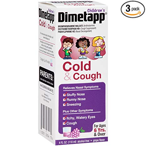 Children’s Dimetapp Cold & Cough (4 fl. oz., Pack of 3, Grape Flavor) Decongestant, Antihistamine & Cough Suppressant, Ages 6