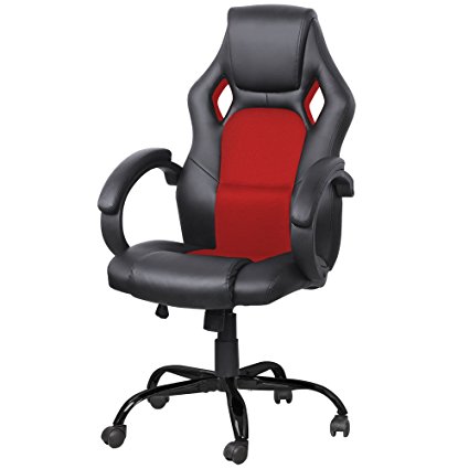 Yaheetech Adjustable High Back Gaming Racing Car Style Swivel Tilt Chair (Red)