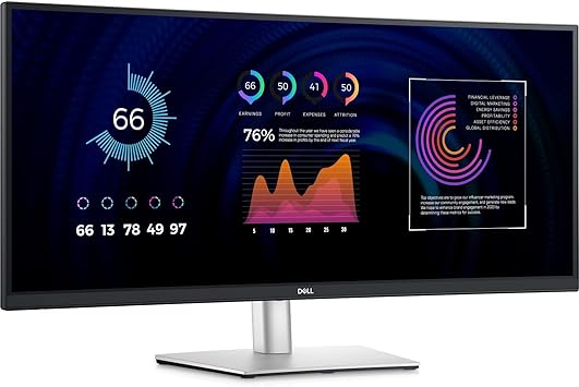 DELL P3424WE USB-C 34 Inch WQHD (3440x1440) 21:9 3800R Curved Monitor, 60Hz, IPS, 5ms, 99% sRGB, USB-C, DisplayPort, HDMI, 5x USB, RJ45, 3 Year Warranty, Black