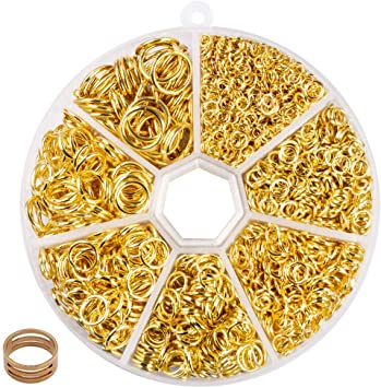 BEADNOVA Open Jump Rings Gold Plated with Jump Ring Opener for Jewelry Making and Keychains (3mm 4mm 5mm 6mm 7mm 8mm 10mm Mix Box Set)