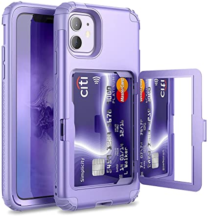 iPhone 11 Wallet Case for Women- WeLoveCase Defender Credit Card Holder Cover with Hidden Mirror Three Layer Shockproof Heavy Duty Protection All-Round Protective Case for iPhone 11 Light Purple