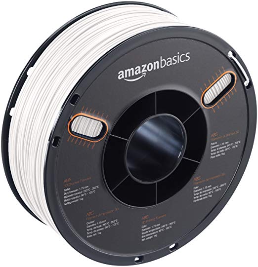 AmazonBasics ABS 3D Printer Filament, 1.75mm, White, 1 kg Spool