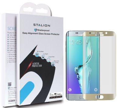 Samsung Galaxy S6 Edge  Screen Protector: Stalion®Shield Tempered Liquid Glass Shatterproof Full Screen Frame Edge to Edge Armor Guard (Gold Platinum)(for S6 EDGE PLUS ONLY)