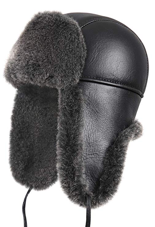 Zavelio Shearling Sheepskin Leather Aviator Russian Ushanka Trapper Winter Fur Hat