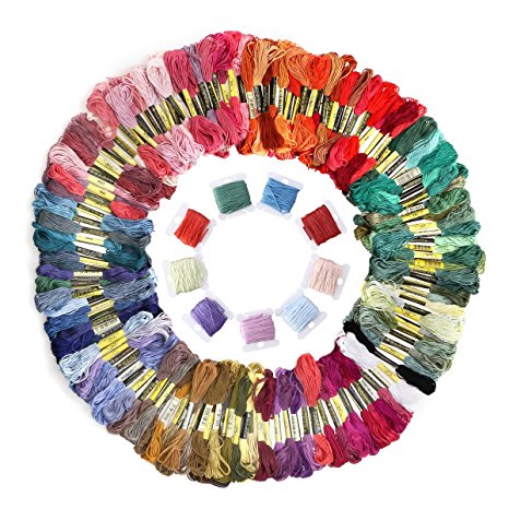 Caydo 150 Skeins 8M Multi-color Embroidery Threads Floss Soft Cotton Cross Stitch Sewing Threads with Floss Bobbins