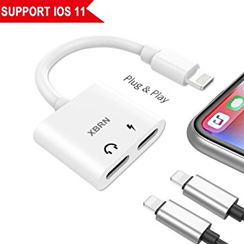 Iphone 8 Adapter Splitter, XBRN Dual Lightning Headphone Jack Audio & Charger Adapter Connector,2 in 1 Lightning Charger Aux Cable Calling   Sync   Music Control   Charge （Support IOS 10.3 & 11）