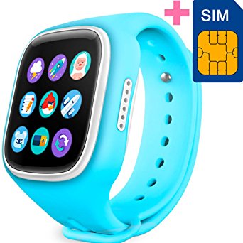 GBD 1.44inch Touch Screen GPS Tracker Kids Smartwatch Wrist Sim Watch Phone Anti-lost SOS Gprs Children Bracelet Parent Control App for iOS Android Smartphone (Blue)