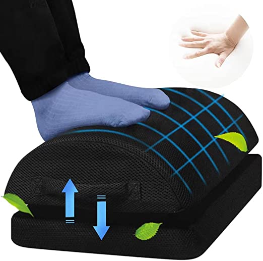 Foot Rest for Under Desk at Work, Adjustable Height Footrest for Under Desk Cushion, Ergonomic Memory Foam Footrest for Office Chair, Foot Stool for Office & Airplane Travel - Back & Leg Pain Relief