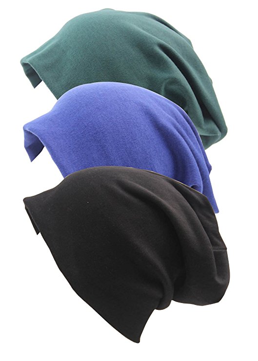 RRiody 3 Pack Unisex Indoors Cotton Stretch Beanie Hat- Soft Sleep Cap for Hairloss, Cancer, Chemo