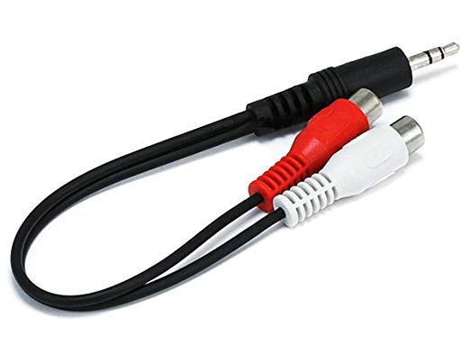 Monoprice 6inch 3.5mm Stereo Plug/2 RCA Jack Cable - Black