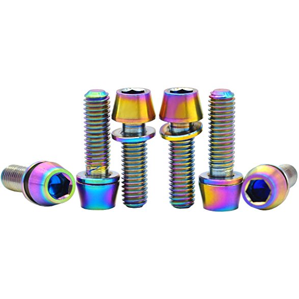 MCTi Bicycle Titanium Tapered Washer Head Allen Hex Bolts Screws Metric M5x16mm 6 Packed (Colorful)