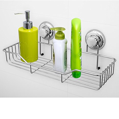 Tatkraft Megalock Wall Mounted Shower Bath Rack Caddy Shelf Suction Cups Chrome Plated Steel 38X14X6cm