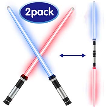 Toy Life Full Length Light Up Saber Laser Sword | 2 Pack - Not Collapsible | 2-in-1 LED   Sound FX Light Up Sword for Kids Costumes | Connects at Base to Become Double Bladed Light Up Saber Staff