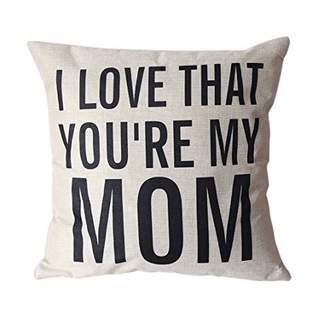 Throw Pillow Cover, Onker Cotton Linen Square Decorative Throw Pillow Case Cushion Cover 18" x 18" I Love That You're My Mom