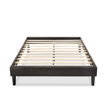 Essential Faux Leather Upholstered Platform Bed Frame/Mattress Foundation, no Boxspring needed, Wooden Slat Support, Full