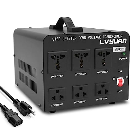 LVYUAN 3000 Watt Voltage Converter Transformer Heavy Duty Step Up/Down AC 110V/120V/220V/240V Power Converter with 3 US Outlets, 3 Universal Outlets, Resettable Circuit Breaker Protection