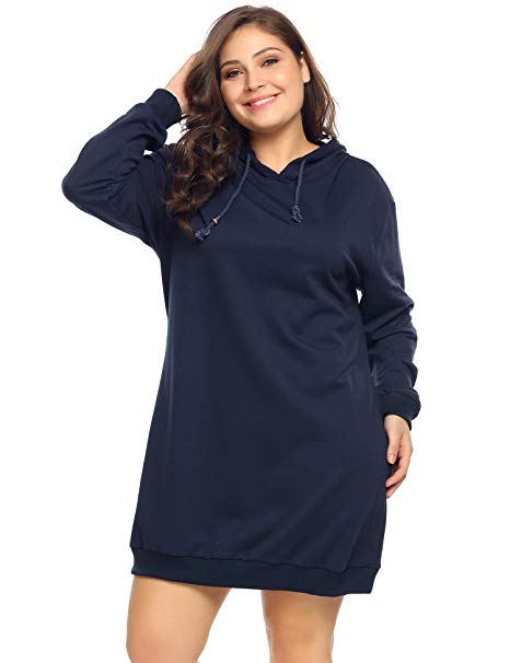 IN'VOLAND Women's Plus Size Long Sleeve Hooded Pullover Sweatshirt Hoodie Dress (16W-24W)